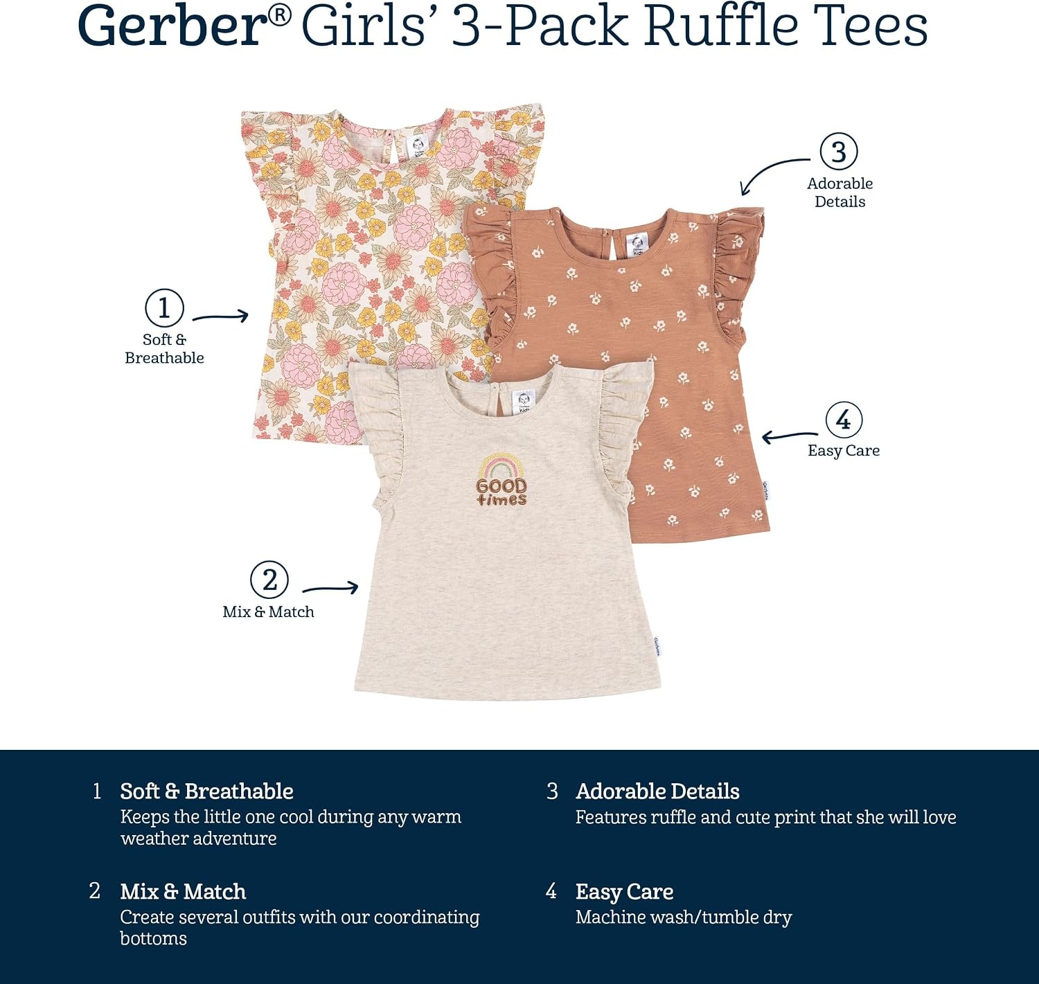 image:imageGerber Baby Girls 3Pack Short Sleeve TeesGood Times