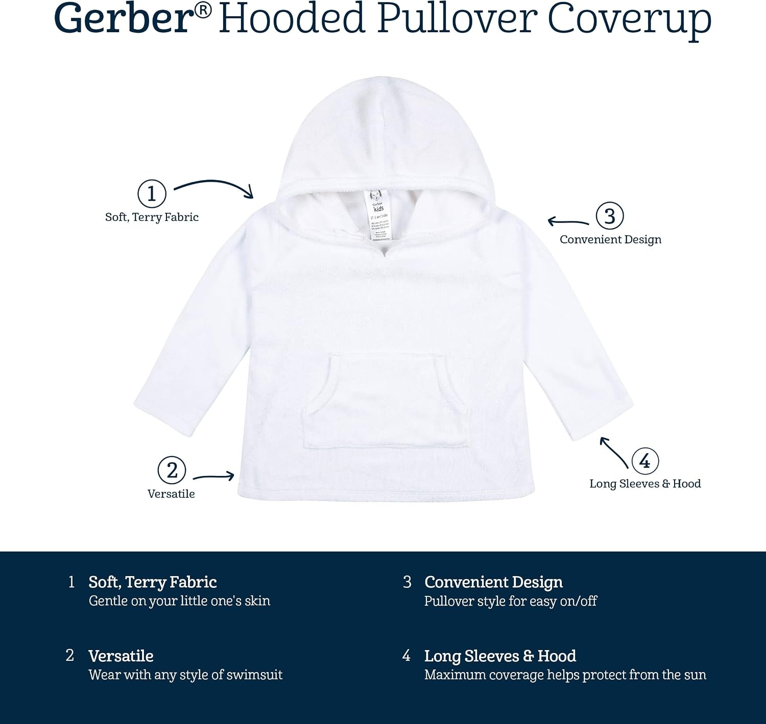 image:imageGerber Baby amp Toddler Boys amp Girls Hooded Kangaroo Pocket Terry Cover UpNavy