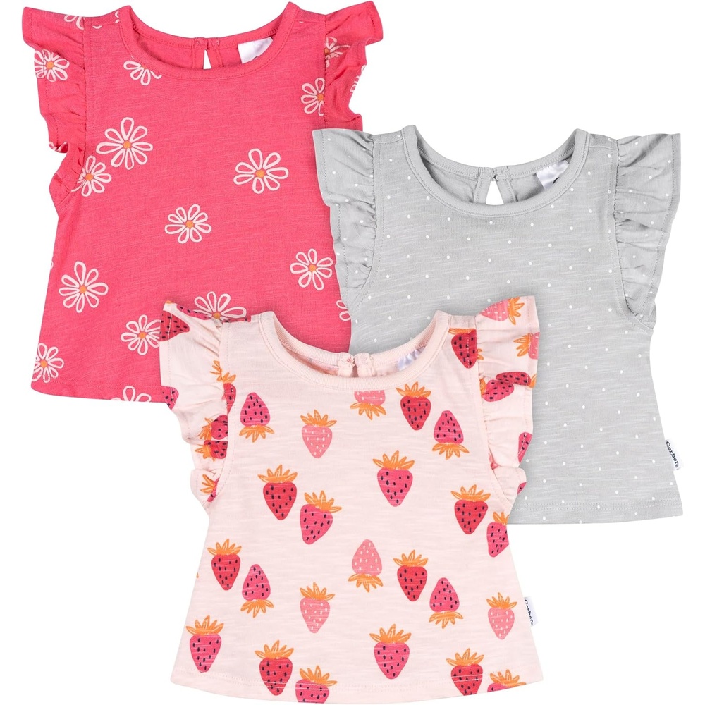 image:imageGerber Baby Girls 3Pack Short Sleeve TeesPink Strawberries