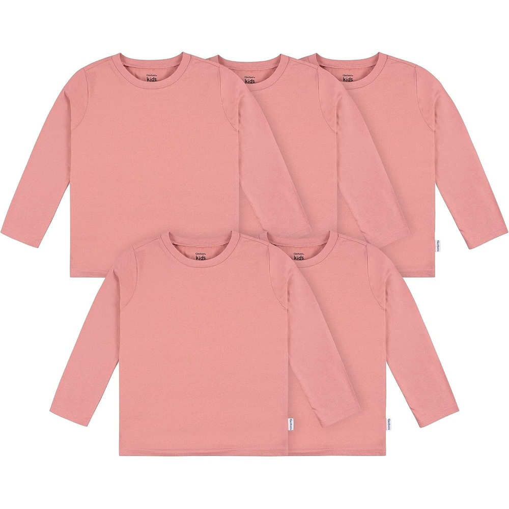 image:imageGerber Baby amp Toddler 5Pack Solid Long Sleeve TShirts Jersey 160 GSMPink