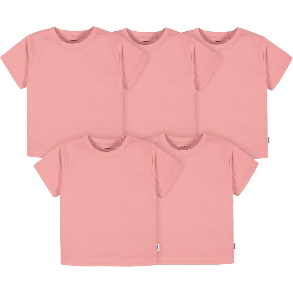 image:imageGerber Baby amp Toddler 5Pack Solid Short Sleeve TShirts Jersey 160 GSMMauve Pink