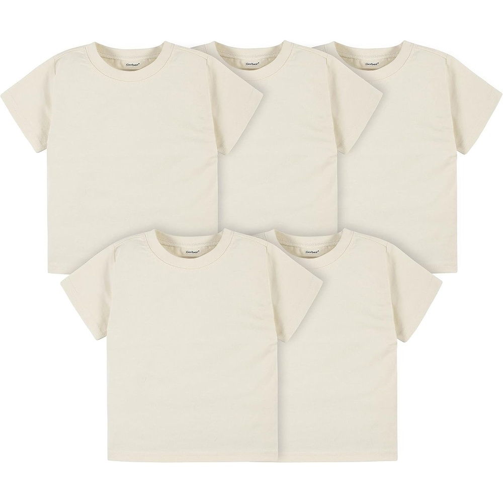 image:imageGerber Baby amp Toddler 5Pack Solid Short Sleeve TShirts Jersey 160 GSMNatural