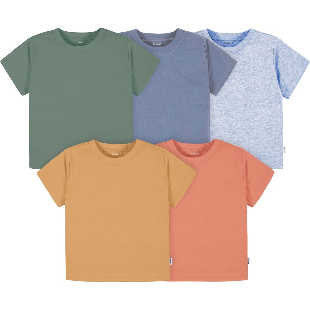image:imageGerber Baby amp Toddler 5Pack Solid Short Sleeve TShirts Jersey 160 GSMRust