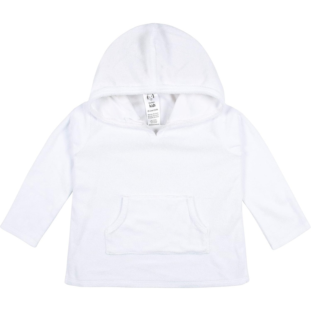 image:imageGerber Baby amp Toddler Boys amp Girls Hooded Kangaroo Pocket Terry Cover UpWhite