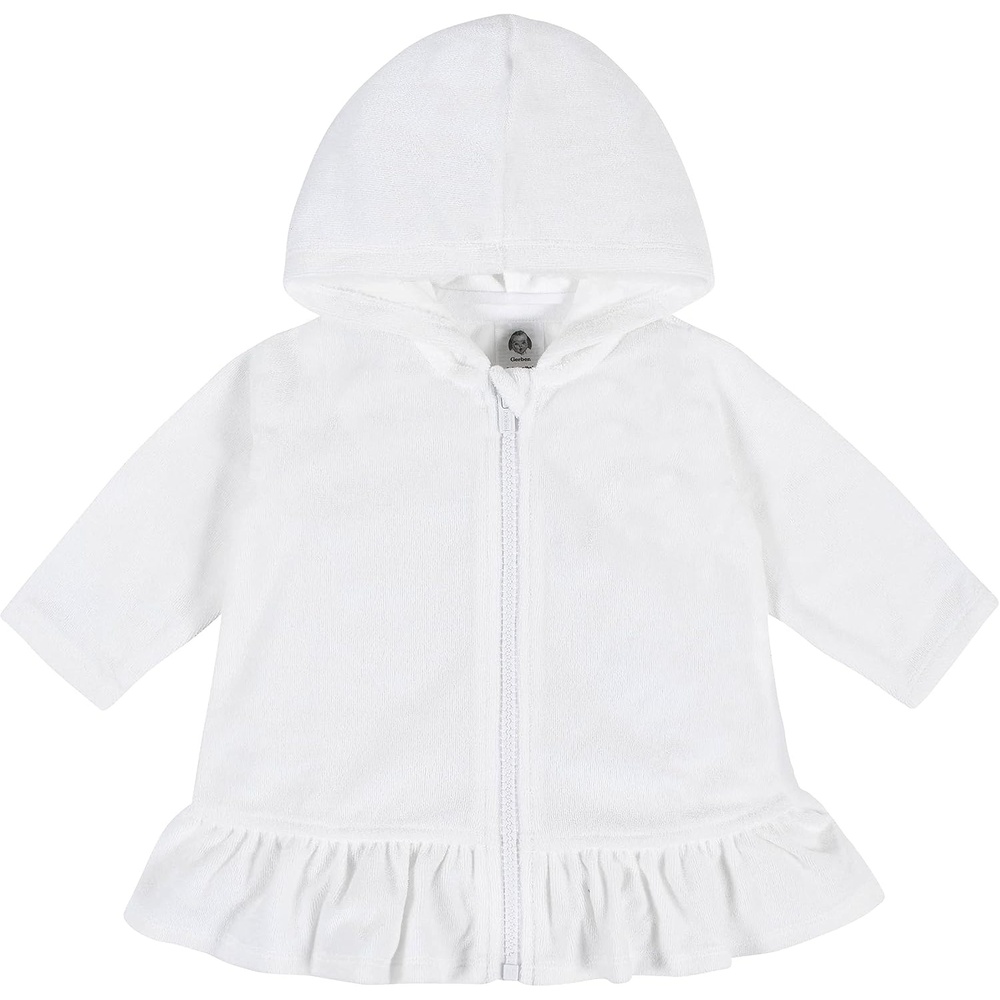 image:imageGerber Baby amp Toddler Girls Zipper Hoodie Terry Swimsuit Cover UpWhite