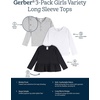 Gerber Baby Girls’ 3-Pack Long Sleeve Shirts(Black  White & Gray)