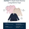 Gerber Baby Girls’ 3-Pack Long Sleeve Shirts(Navy  Oatmeal & Violet)