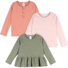 Gerber Baby Girls’ 3-Pack Long Sleeve Shirts(Green  Pink & Coral)