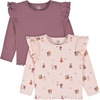 Gerber Baby & Toddler Girls 2-Pack Double Ruffle Long Sleeve TopsShirt(Pink & Purple)