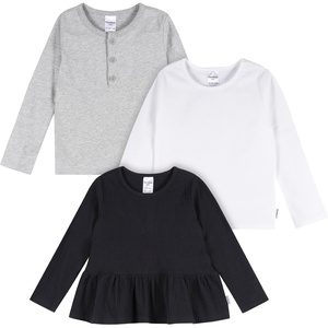 Gerber Baby Girls’ 3-Pack Long Sleeve Shirts(Black  White & Gray)