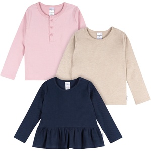 Gerber Baby Girls’ 3-Pack Long Sleeve Shirts(Navy  Oatmeal & Violet)