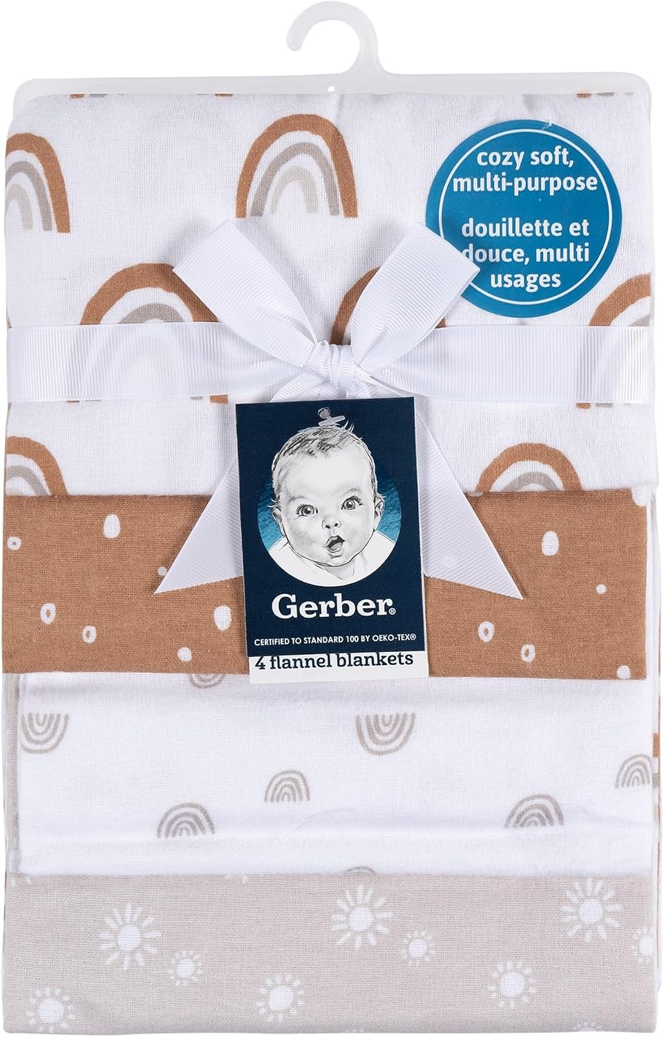 image:imageGerber Unisex Baby 100 Cotton Flannel Receiving Blankets 30x30 Inches Pack of 4 Animal Geo Girl One SizeBoho Rainbow