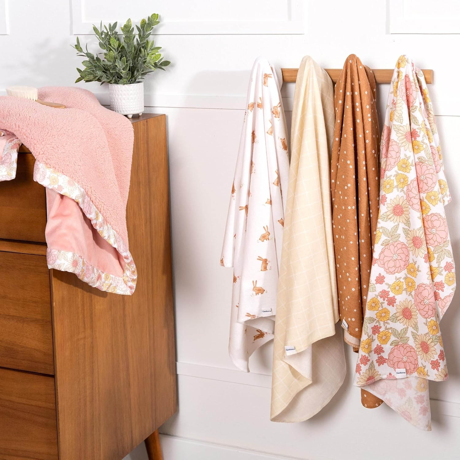 image:imageGerber Unisex Baby 100 Cotton Flannel Receiving Blankets 30x30 Inches Pack of 4 Animal Geo Girl One SizeRetro Floral