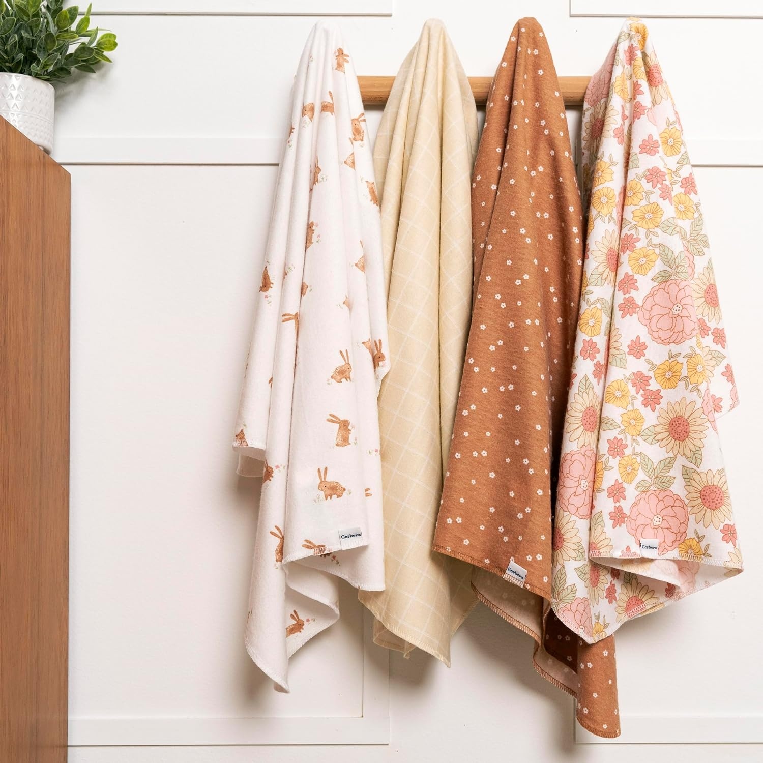 image:imageGerber Unisex Baby 100 Cotton Flannel Receiving Blankets 30x30 Inches Pack of 4 Animal Geo Girl One SizeRetro Floral