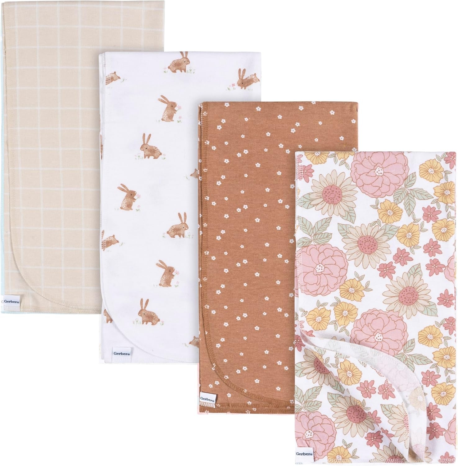 image:imageGerber Unisex Baby 100 Cotton Flannel Receiving Blankets 30x30 Inches Pack of 4 Animal Geo Girl One SizeRetro Floral