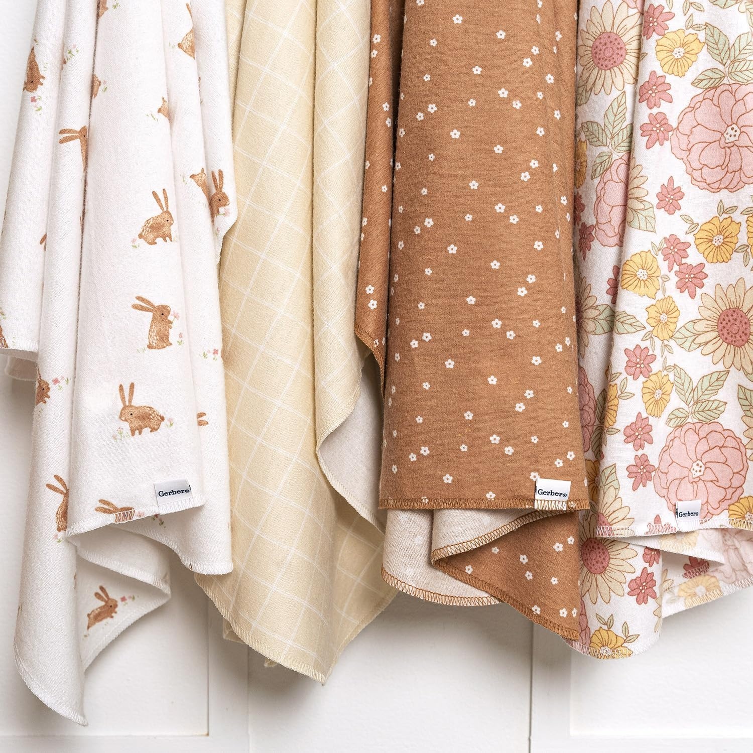 image:imageGerber Unisex Baby 100 Cotton Flannel Receiving Blankets 30x30 Inches Pack of 4 Animal Geo Girl One SizeRetro Floral