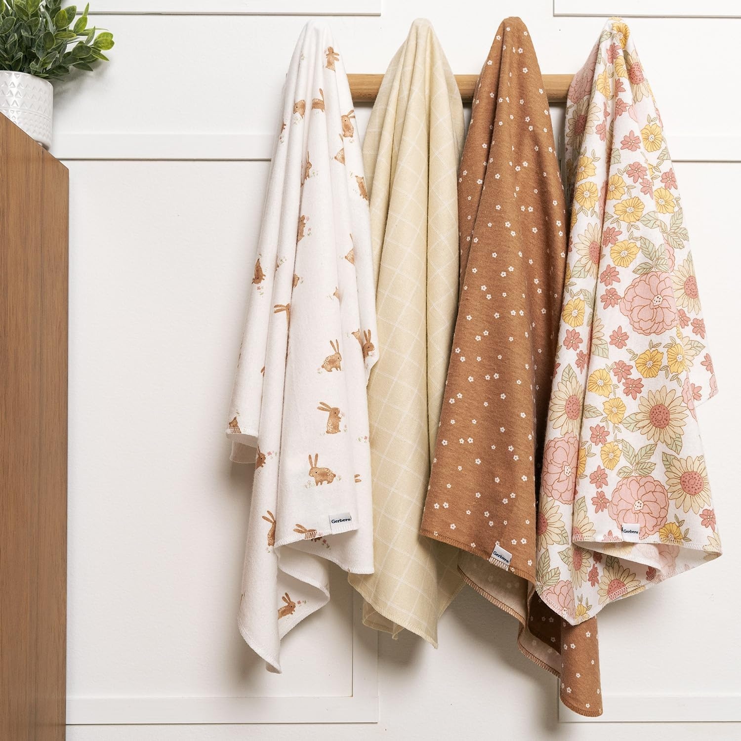 image:imageGerber Unisex Baby 100 Cotton Flannel Receiving Blankets 30x30 Inches Pack of 4 Animal Geo Girl One SizeRetro Floral