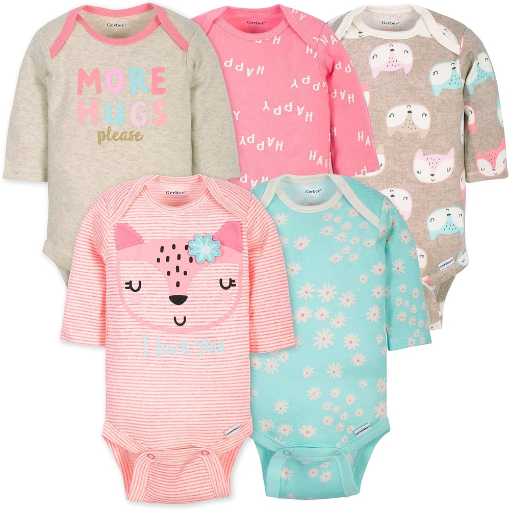 image:image5Pack Baby Girls Fox Long Sleeve Onesies Bodysuits