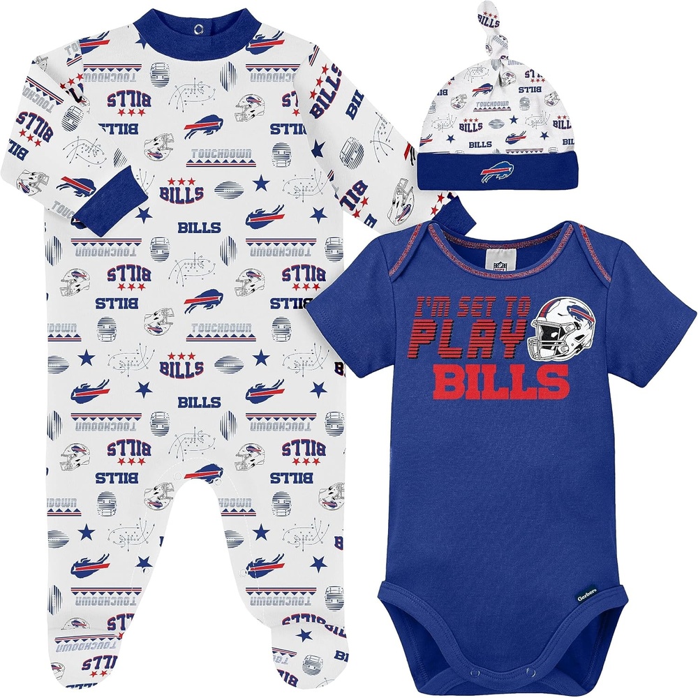 image:imageGerber NFL Baby 3Piece Footed Sleep and Play and Bodysuit Gift SetBuffalo Bills