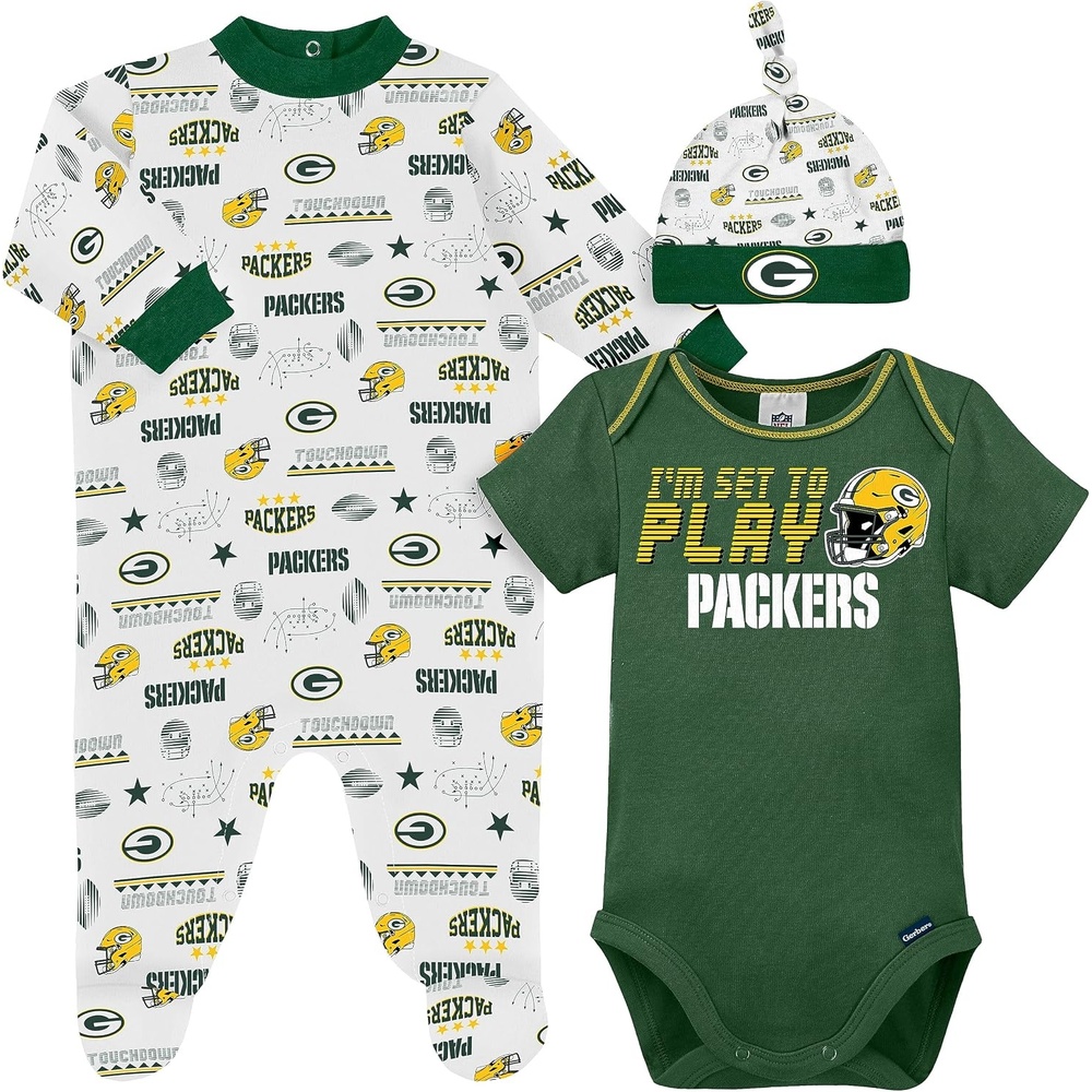 image:imageGerber NFL Baby 3Piece Footed Sleep and Play and Bodysuit Gift SetGreen Bay Packers