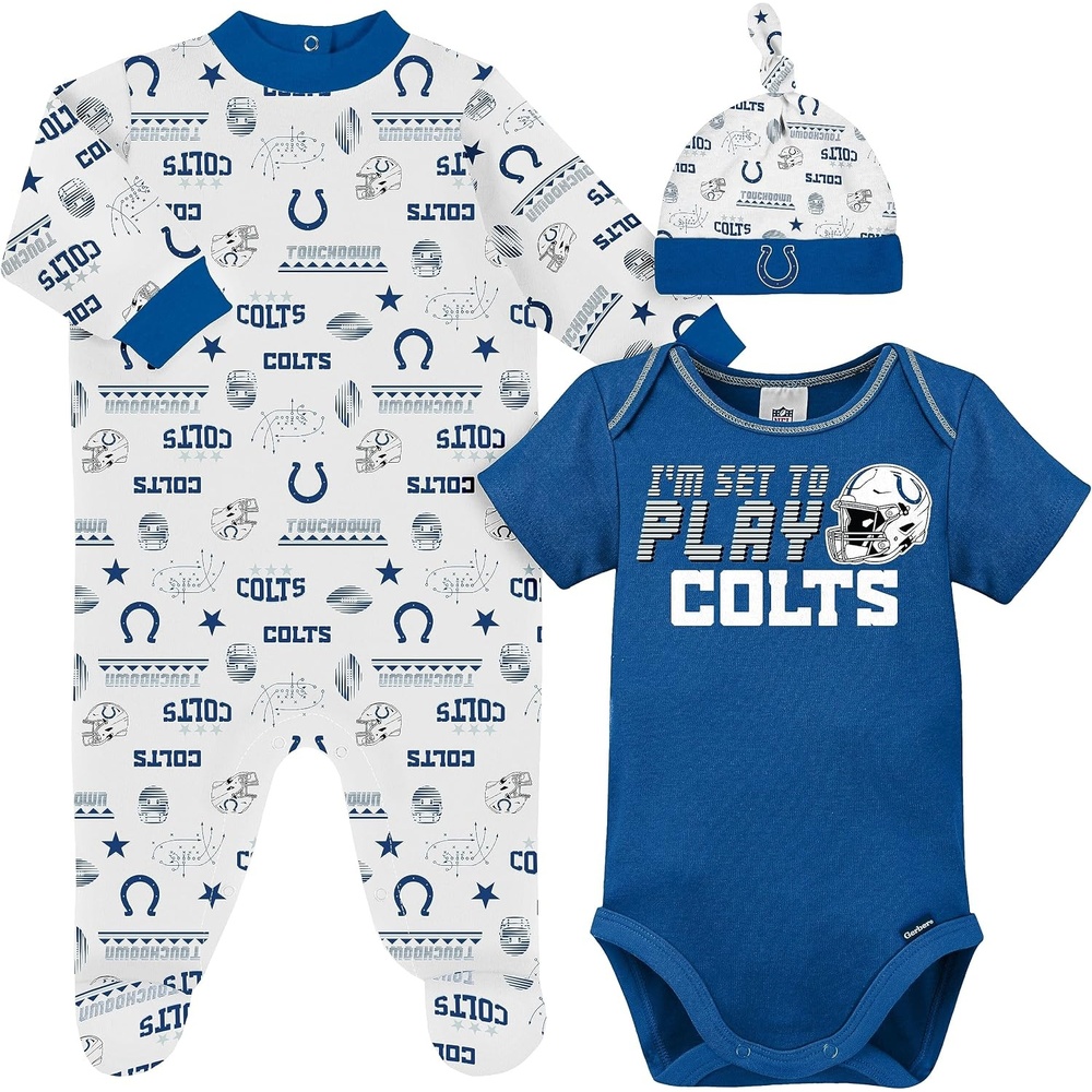 image:imageGerber NFL Baby 3Piece Footed Sleep and Play and Bodysuit Gift SetIndianapolis Colts
