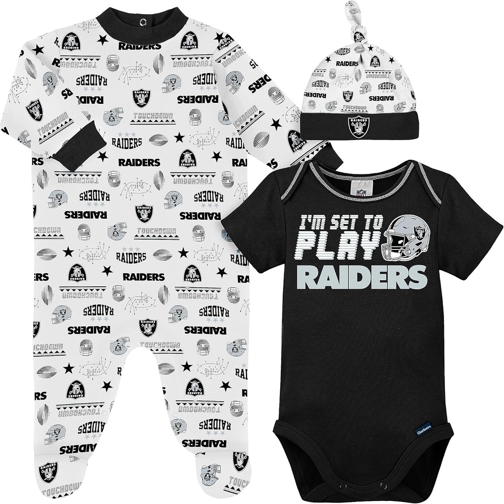 image:imageGerber NFL Baby 3Piece Footed Sleep and Play and Bodysuit Gift SetLas Vegas Raiders