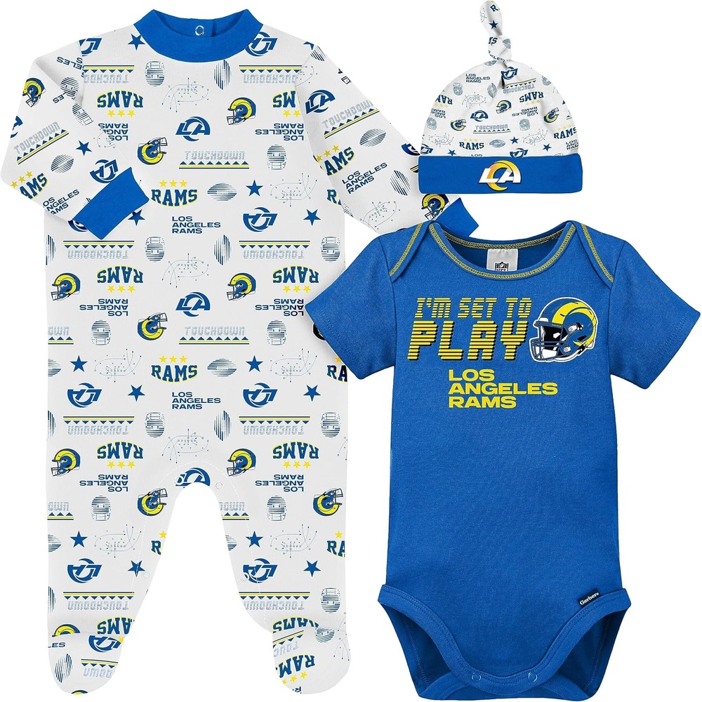 image:imageGerber NFL Baby 3Piece Footed Sleep and Play and Bodysuit Gift SetLos Angeles Rams