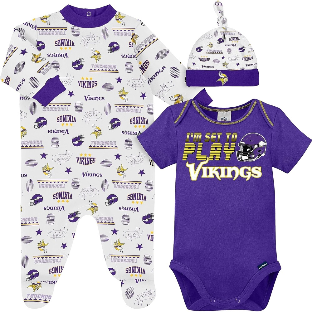image:imageGerber NFL Baby 3Piece Footed Sleep and Play and Bodysuit Gift SetMinnesota Vikings