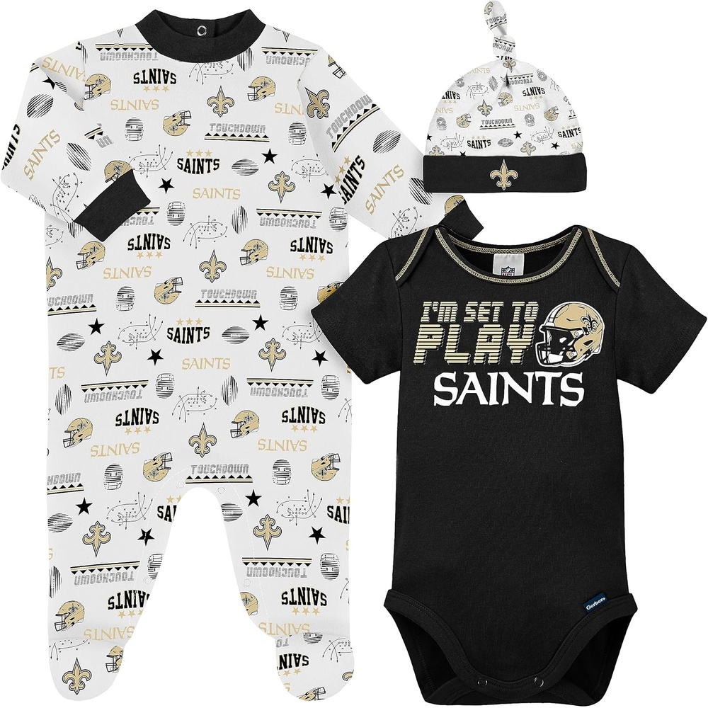 image:imageGerber NFL Baby 3Piece Footed Sleep and Play and Bodysuit Gift SetNew Orlean Saints
