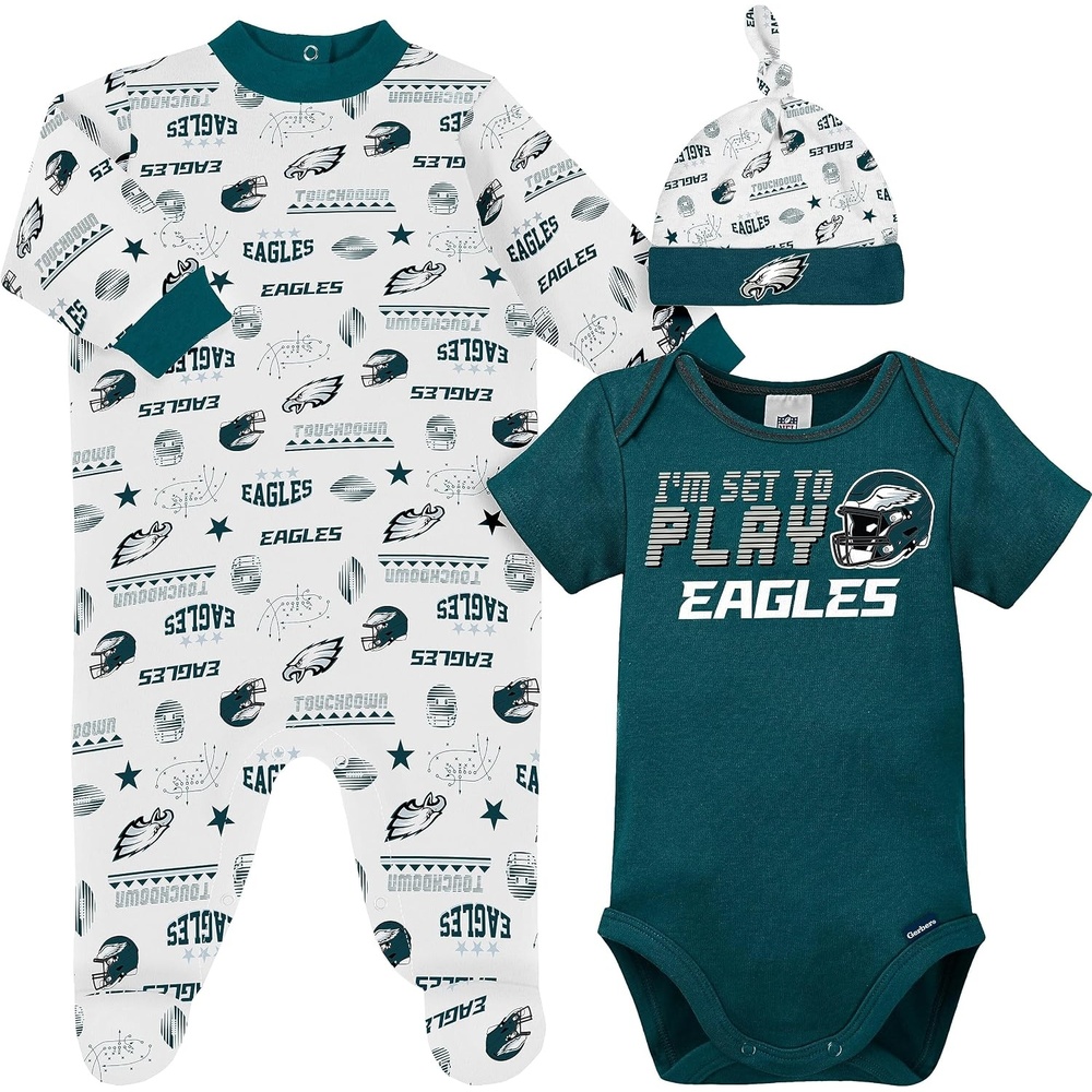 image:imageGerber NFL Baby 3Piece Footed Sleep and Play and Bodysuit Gift SetPhiladelphia Eagles