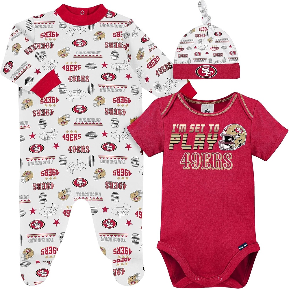 image:imageGerber NFL Baby 3Piece Footed Sleep and Play and Bodysuit Gift SetSan Francisco 49ers