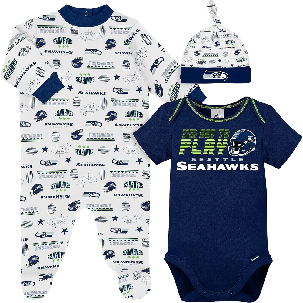 image:imageGerber NFL Baby 3Piece Footed Sleep and Play and Bodysuit Gift SetSeattle Seahawks