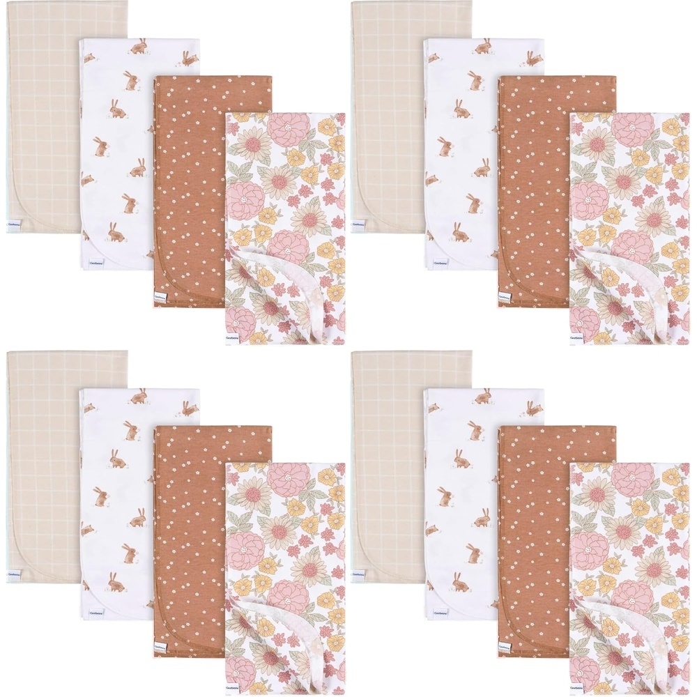 image:imageGerber Unisex Baby 100 Cotton Flannel Receiving Blankets 30x30 Inches Pack of 4 Animal Geo Girl One SizeRetro Floral