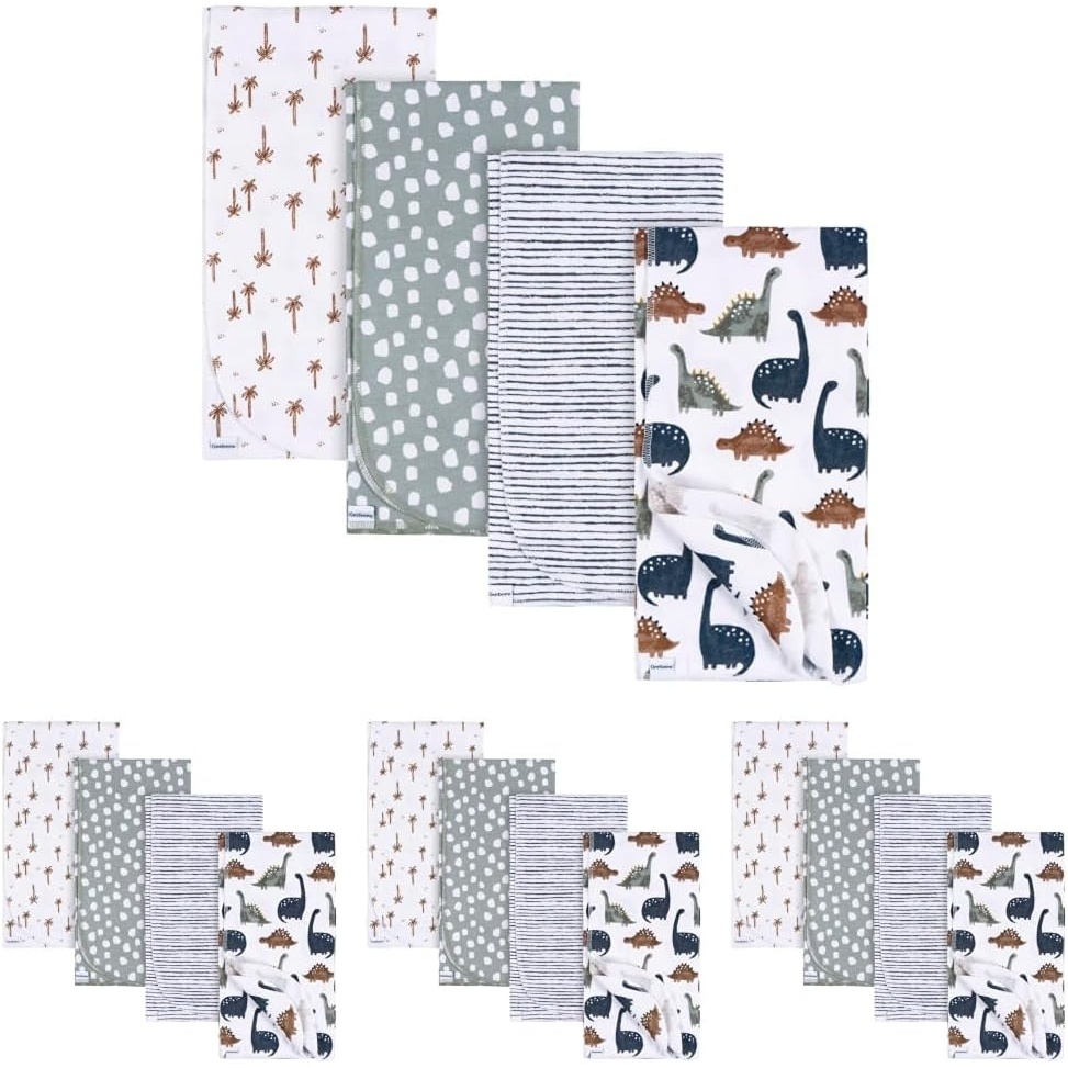 image:imageGerber Unisex Baby 100 Cotton Flannel Receiving Blankets 30x30 Inches Pack of 4 Animal Geo Girl One SizeTiempo De Dino